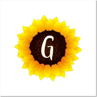 Floral Monogram G Bright Yellow Sunflower Posters and Art